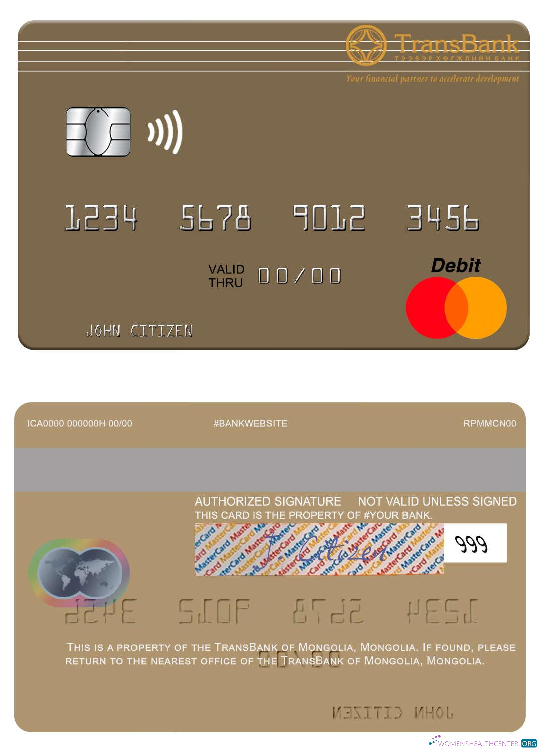 Download Mongolia TransBank of Mongolia mastercard Photoshop template